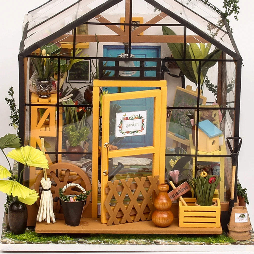 Creative 3D Kathy's Garden Assembled Building Kits Model with Lights Wooden Puzzles Desktop Decoration Toys Gifts for Kids Girls