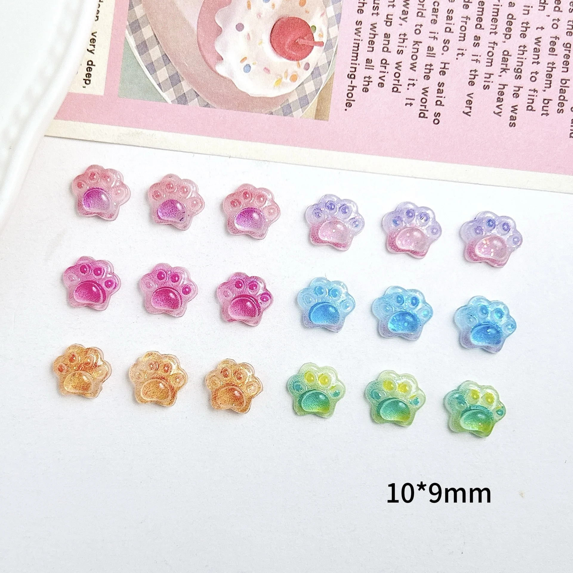 100PCS Gradient Colored Puppy Paw Resin Nail Art Decorations Kawaii Luminous Cat Claws Animal Paws Nail Charms for Manicure DIY
