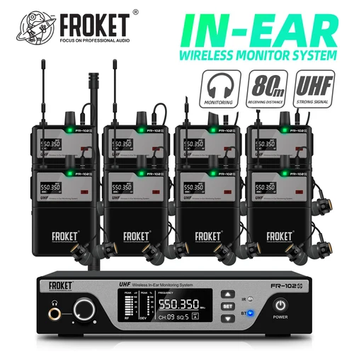 Debra FR-102 UHF sistema de monitoreo inalámbrico en la oreja puesta en escena con transmisor múltiple para grabación, banda, batería, iglesia