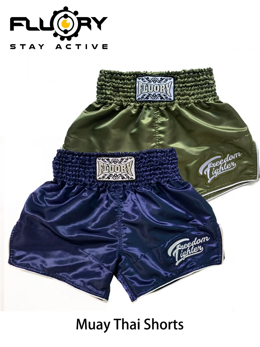 FLUORY Muay Thai Shorts Einfarbig Bestickt Weich und Bequem Trainingsshorts für Männer Kampfsport Damen MMA Boxshorts – Detail 2