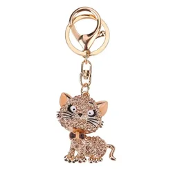 1 Pcs Lovely Cat Rhinestone Key Chain Holder Purse Bag Car Keyrings Keychain Jewelry Gifts Bag Accessories