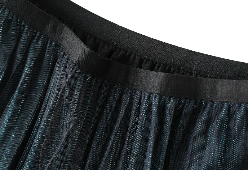 Fashion Gradient Two Layers Gauze High Waisted Mesh Skirt Women Slim Casual Pleated Design Sagging Sensation Lady Pleated Skirt