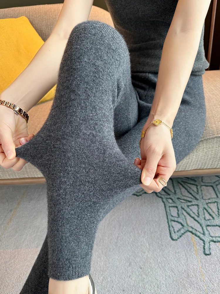 

Осень-зима эластичные брюки женские колготки брюки 100% кашемировый свитер брюки-карандаш теплые тонкие вязаные термолеггинсы нижняя одежда