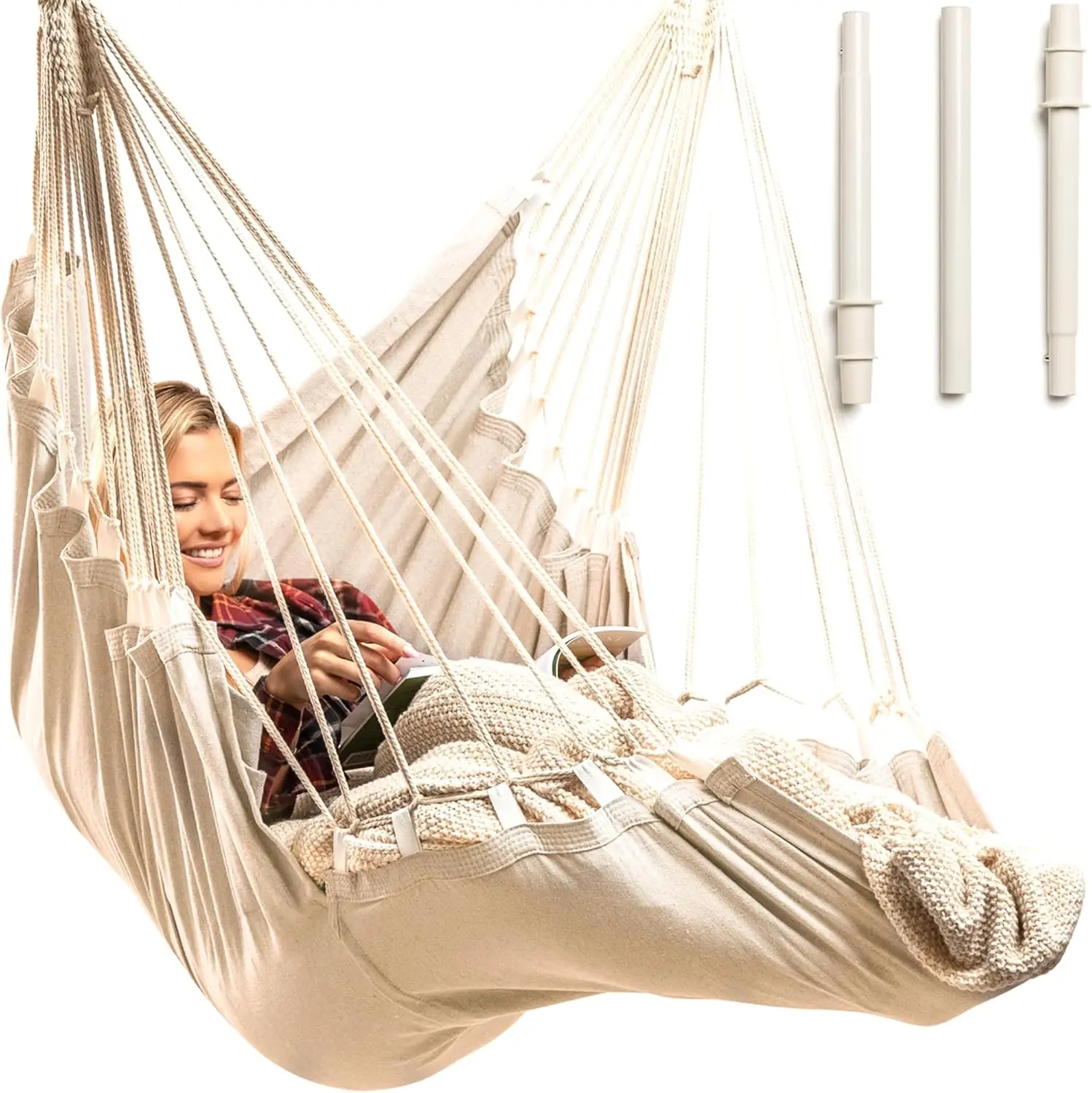Indoor Outdoor Hanging Chair with Footrest - Hammock Swing for Adults, Easy Setup, Supports 440 Lbs