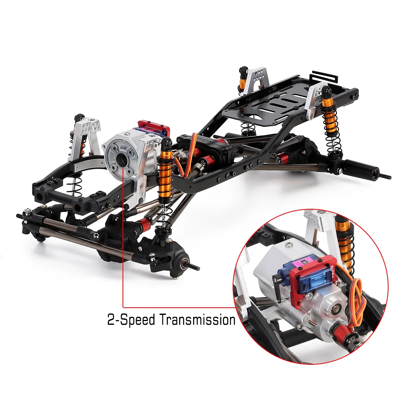 INJORA 313mm Wheelbase Metal Chassis Frame with Prefixal Single / 2-Speed Transmission for 1/10 RC Crawler Car Axial SCX10 90046