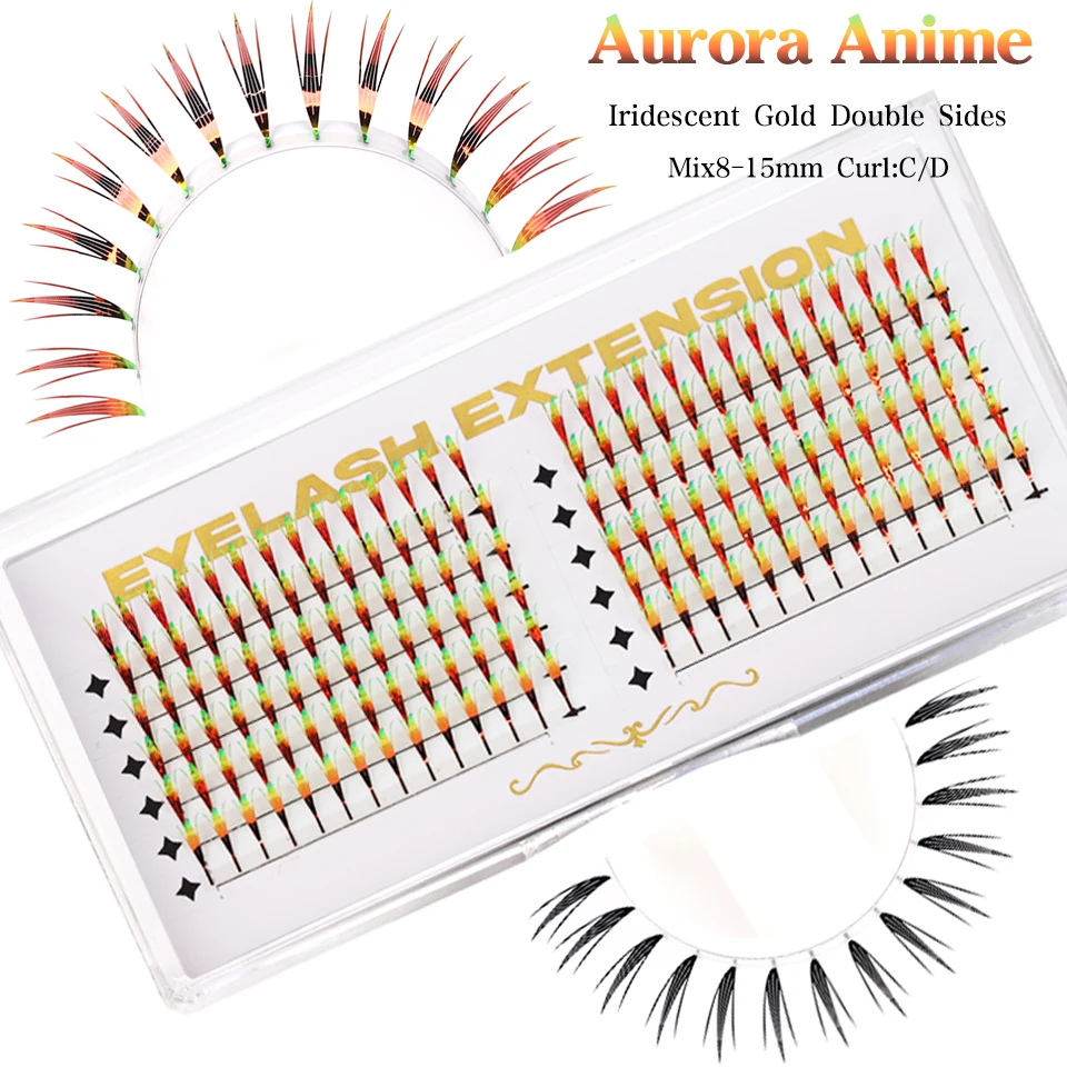 

Dual Sided Holographic Manga False Eyelash Extension Easy to graft Colored Comic Spire Premium Mink Lashes For Christmas Cosplay