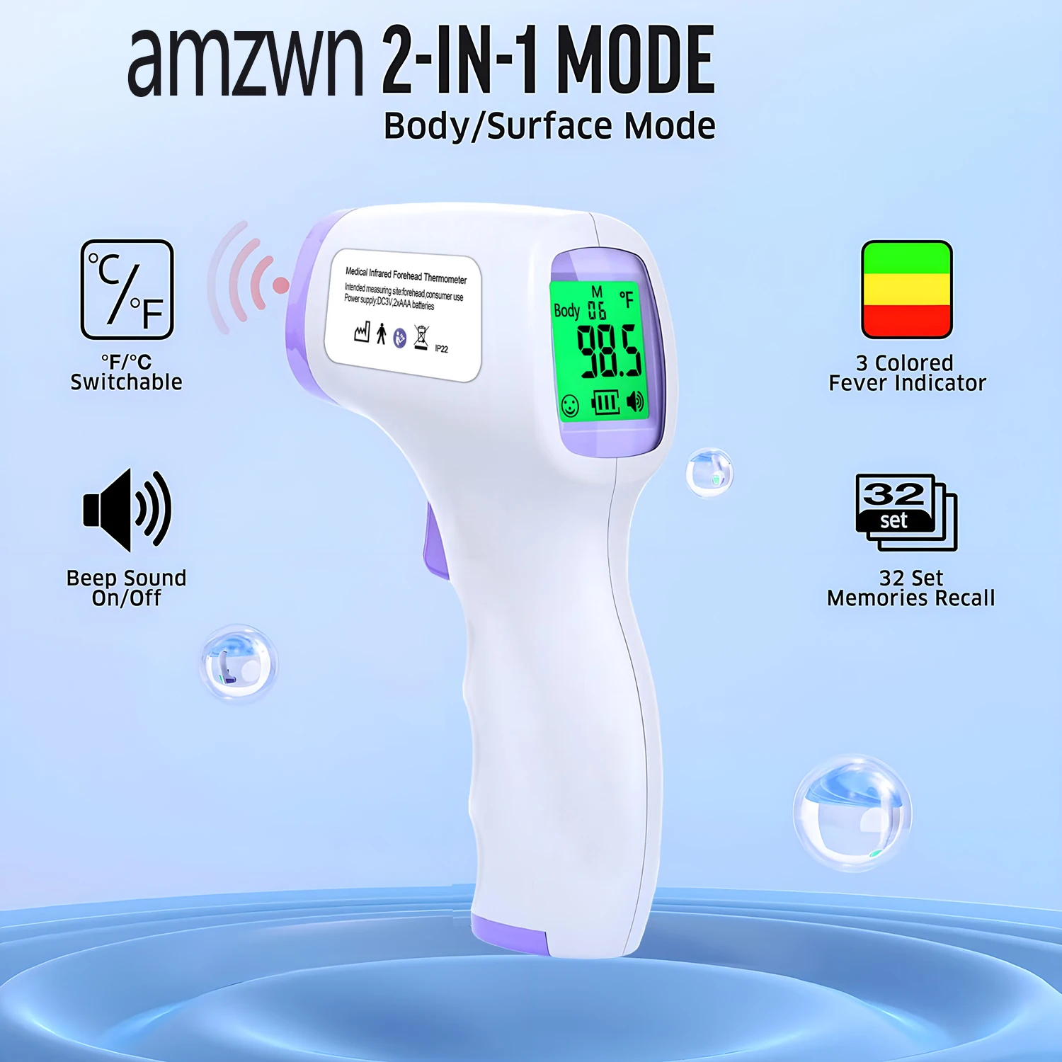 amzwn Infrared Fever Thermometer Medical Household Digital LCD Infant Adult Non-contact Body Temperature Ear Thermometer