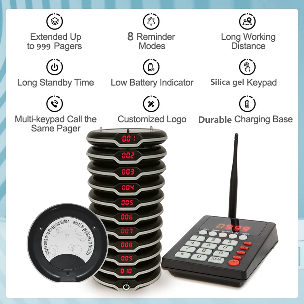 Imagem -05 - Ycall-wireless Chamando Serviço Buzzer Garçom Coaster Sistema de Paginação Teclado 10 Vibração Venda Quente