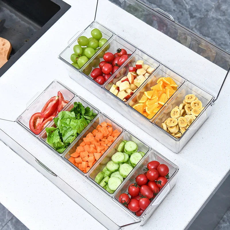 Transparent Spice Jars Food Preservation Box Chilled Fruit Spice Tray with Lid Container Detachable Fruit Tray Kitchen Organize