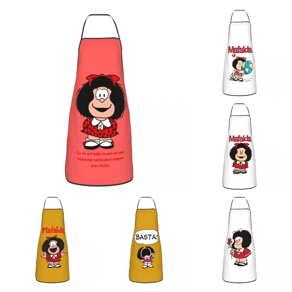 Kawaii Mafalda Apron for Women Men Unisex Bib Quino Argentina Cartoon Cooking Kitchen Tablier Cuisine Chef Gardening