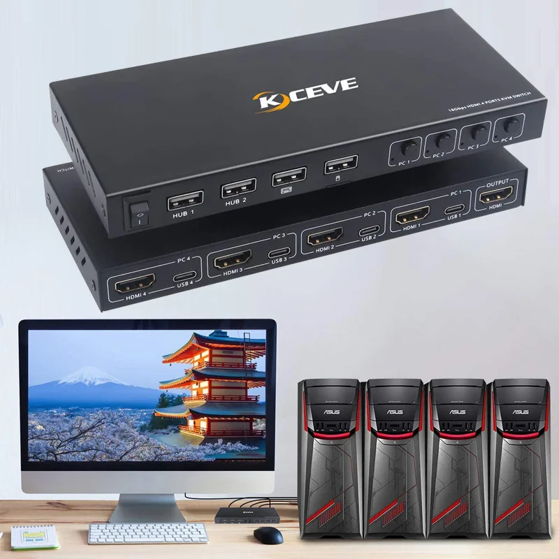 

HDMI-compatible KVM Switch Internet Splitter Adapter USB Synchronous Controller Adapter USB HUB dock station Splitter Extender