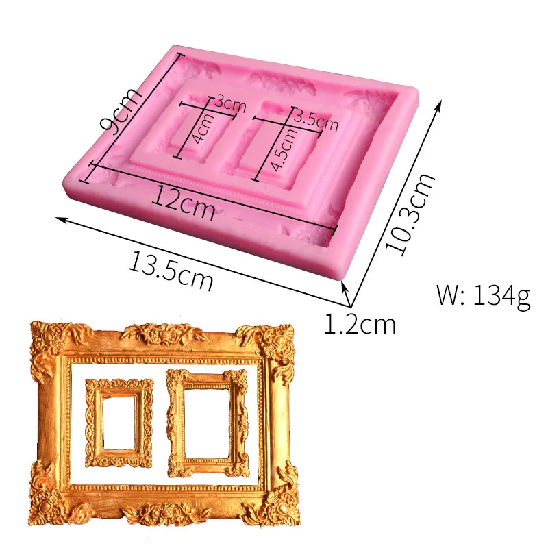 3D Large Size Retro Photo Frame Shape Silicone Mold Diy Fondant Chocolate Cake Decorating Baking Tools Cupcake Clay Resin Mould