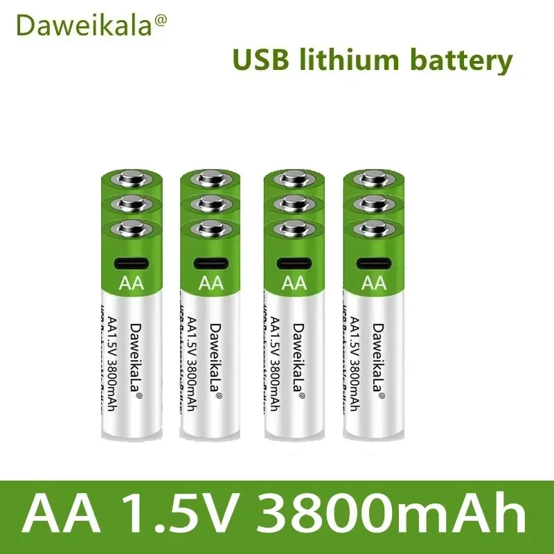 شحن سريع بطارية ليثيوم أيون 1.5 فولت AA بسعة 3800 مللي أمبير في الساعة، بطارية ليثيوم USB قابلة لإعادة الشحن للعبة ولوحة المفاتيح
