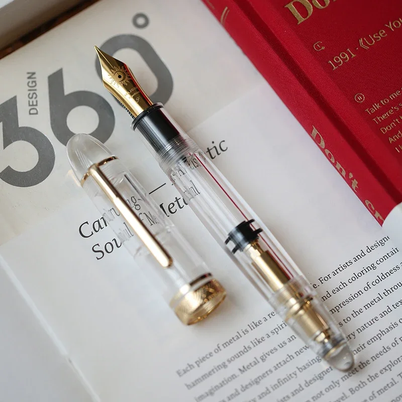 New MAJOHN P140 NO.8 F/M Nib Acrylic Piston Huge Transparent Fountain Pen Ebonite Feed Large Capacity Ink Writing Luxury Pen