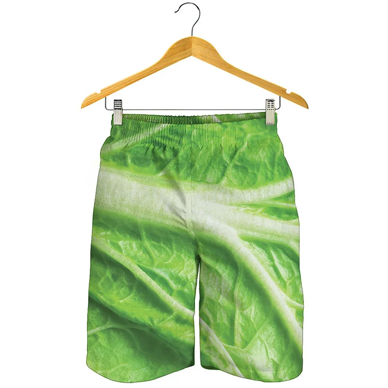 Chinese Cabbage Graphic Beach Shorts For Men 3D Printed Vegetable Leaf Oversized Surf Board Shorts Summer Quick Dry Swim Trunks