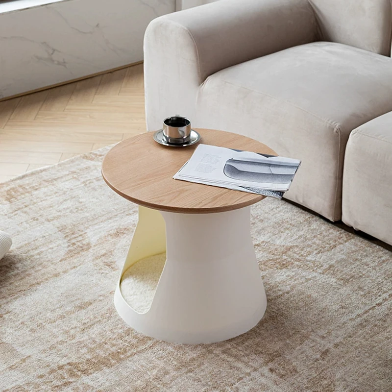 

Nordic Round Solid Wood Coffee Table, Living Room Sofa Side Table, Home Storage Desk, Pet Cat's Nest Tea Table,Modern Furniture