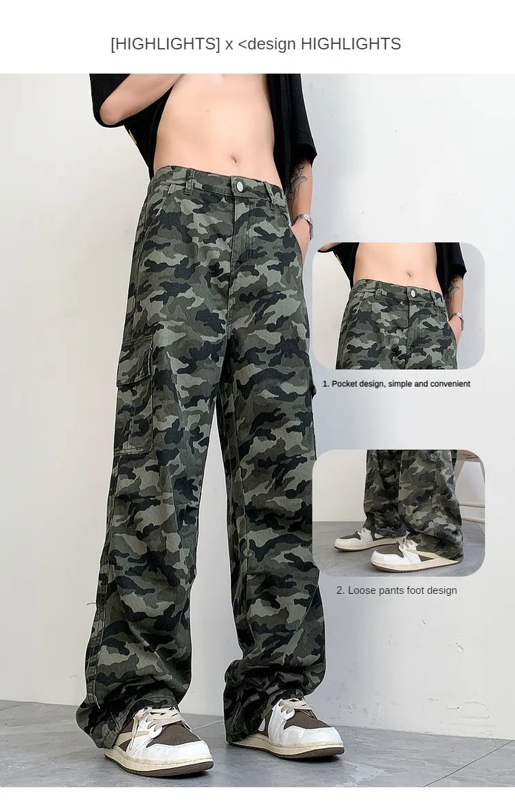 

Spring Men's Long Pants Casual Fashion Camo Multi Pocket Tactical Cargo Pants Hip Hop Street Ruffian Handsome Men's Clothing