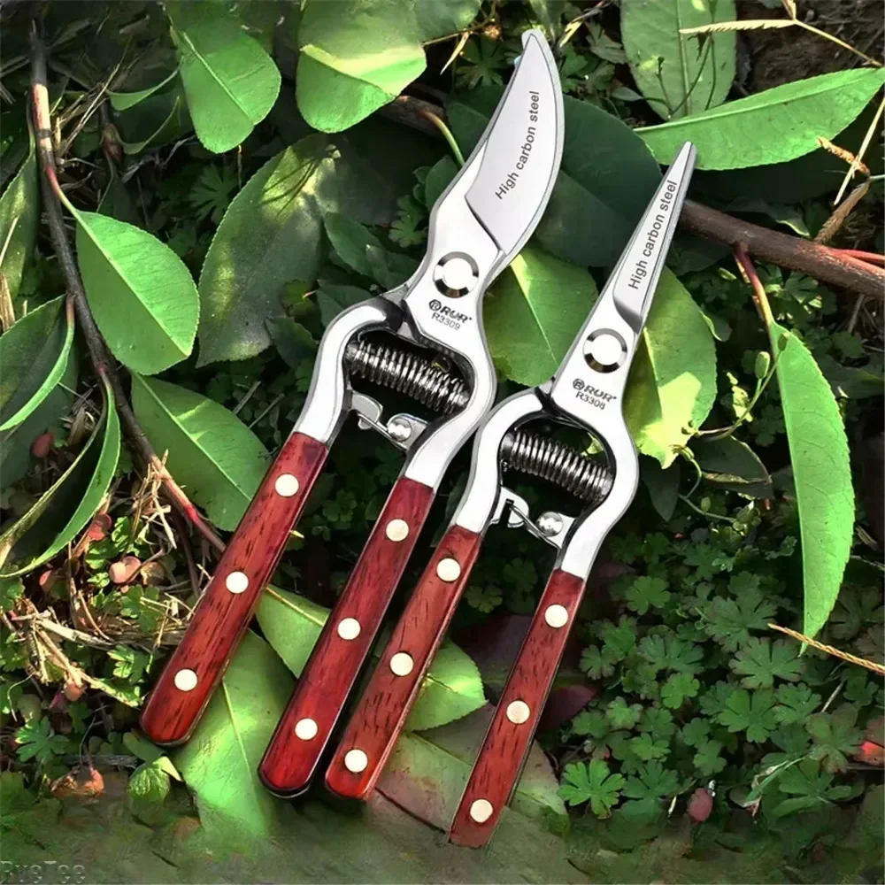 RUR 8 Inch Horticultural Workers Wood Handle Pruner Pruning Shears Garden Tree Branch Cutting Scissors Fruit Pruning Shears