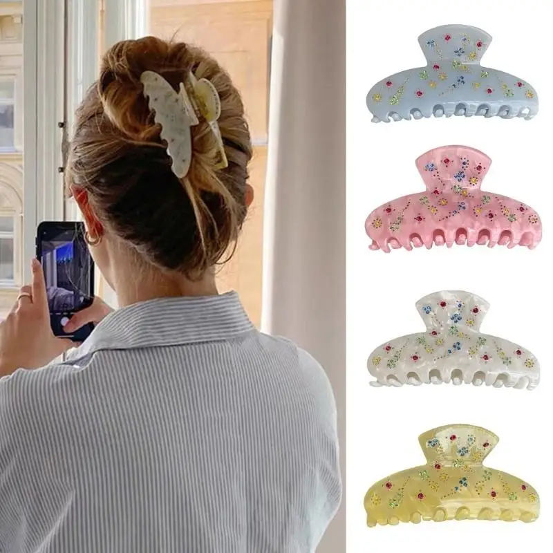 

652F Shark Clip Hair Claw Banana Hair Barrettes Hairclip Rhinestones Hairclip for Female Girl Elegant Hair Jaw Clip