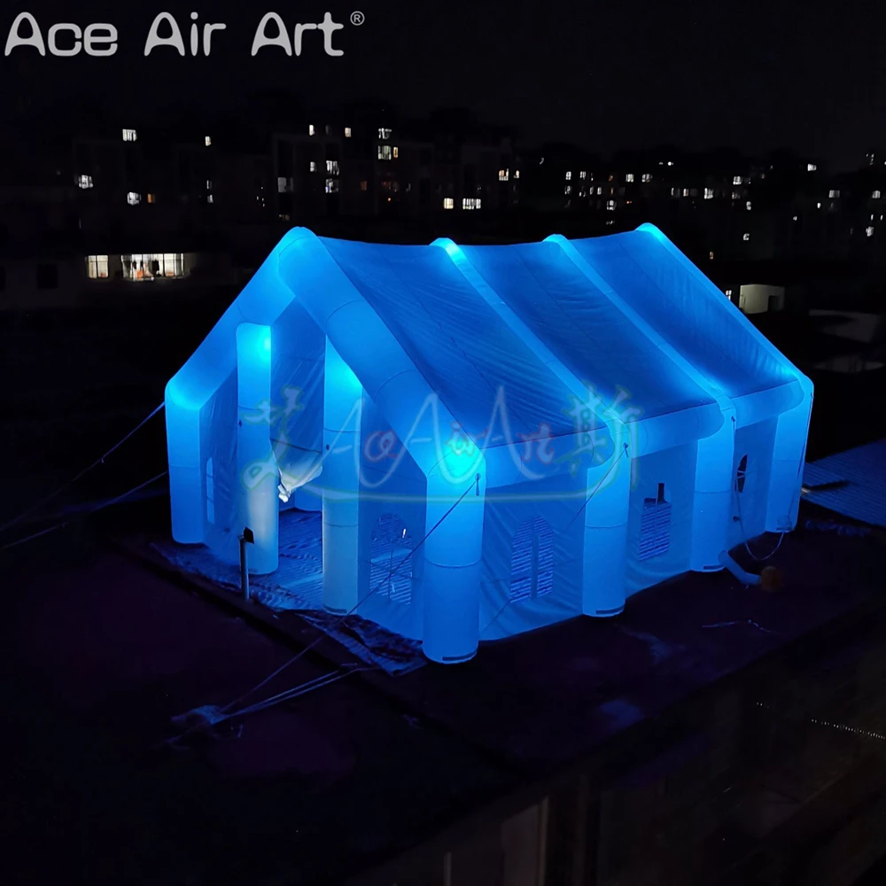 Gratis verzending feesttent opblaasbare witte bruiloft kerk waterdichte verlichting partytent met led-lampen voor viering of buiten