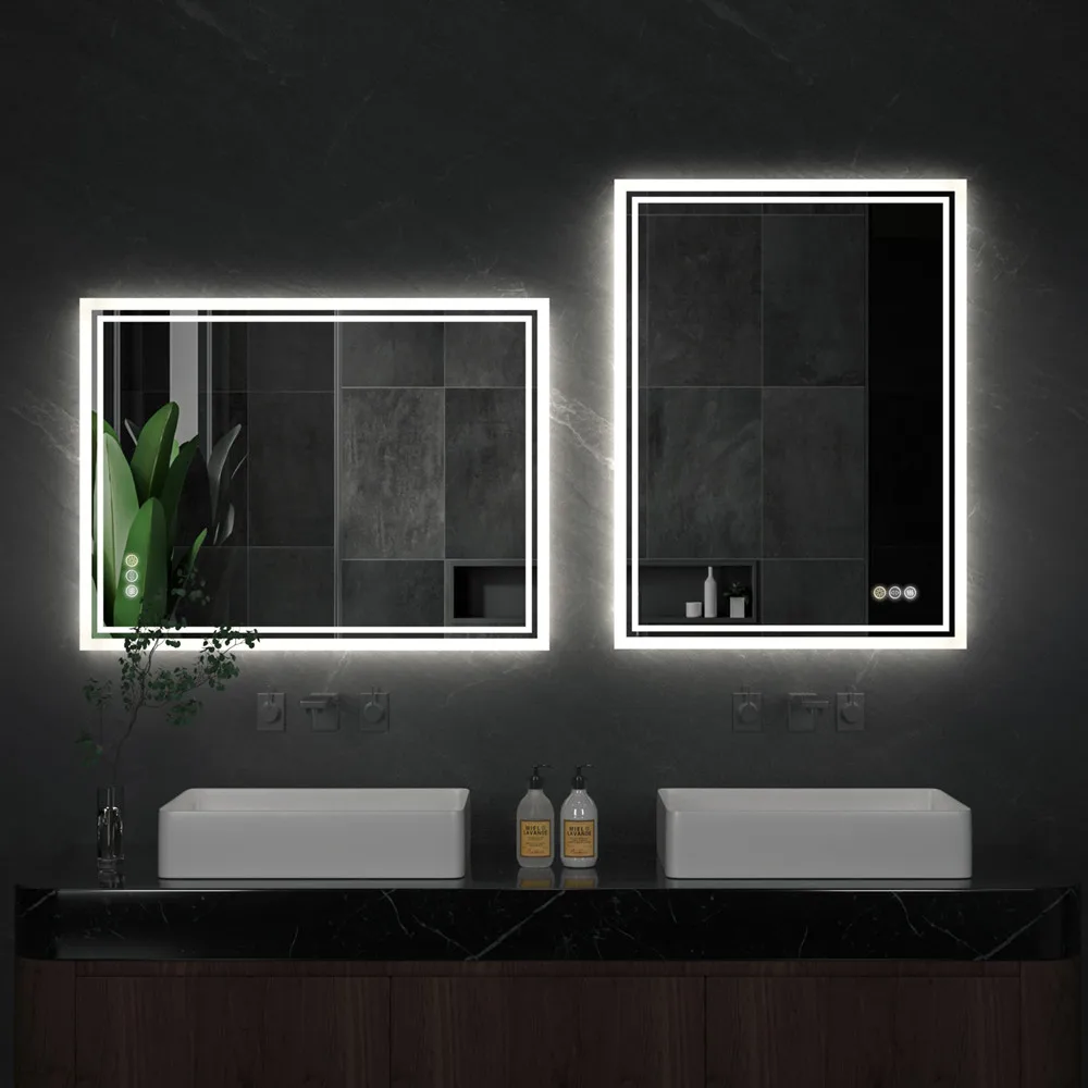 LUVODI Verlichte LED-achtergrondverlichting Badkamerspiegel Frameloos Dimbaar Ontwaseming Bad/Douche/Scheerspiegel