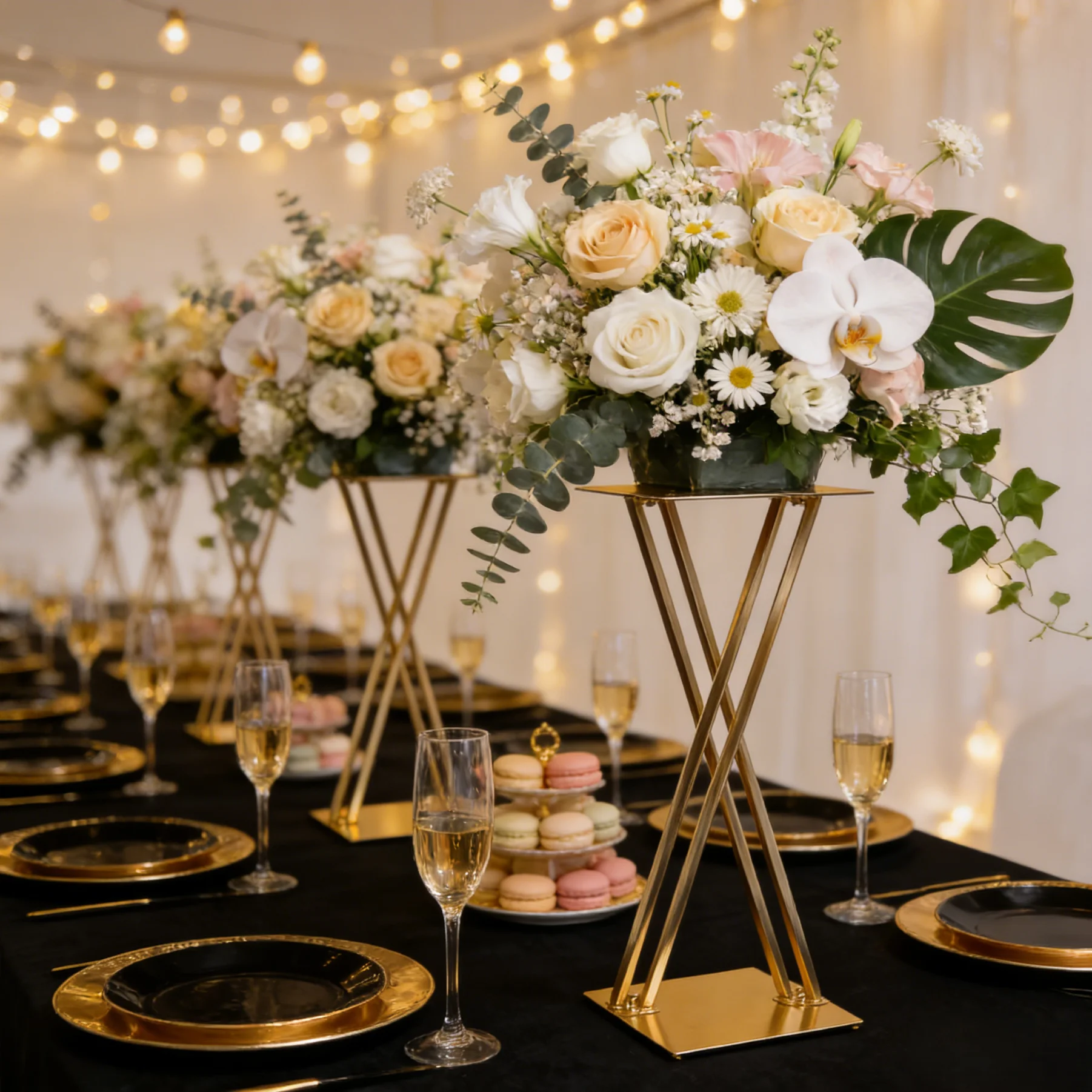 

Gold X-shaped 5pcs Metal Wedding Decoration Background Stand Vertical Desktop Flower Rack Activity Party Center Road Guide Holde