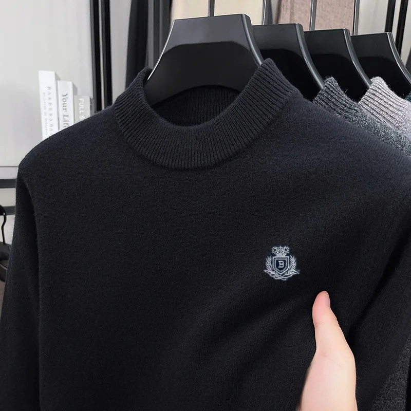 100% Wool men's autumn high quality sweater round neck thicken Britain keep warm knitwear leisure fashion Men's clothing  tops