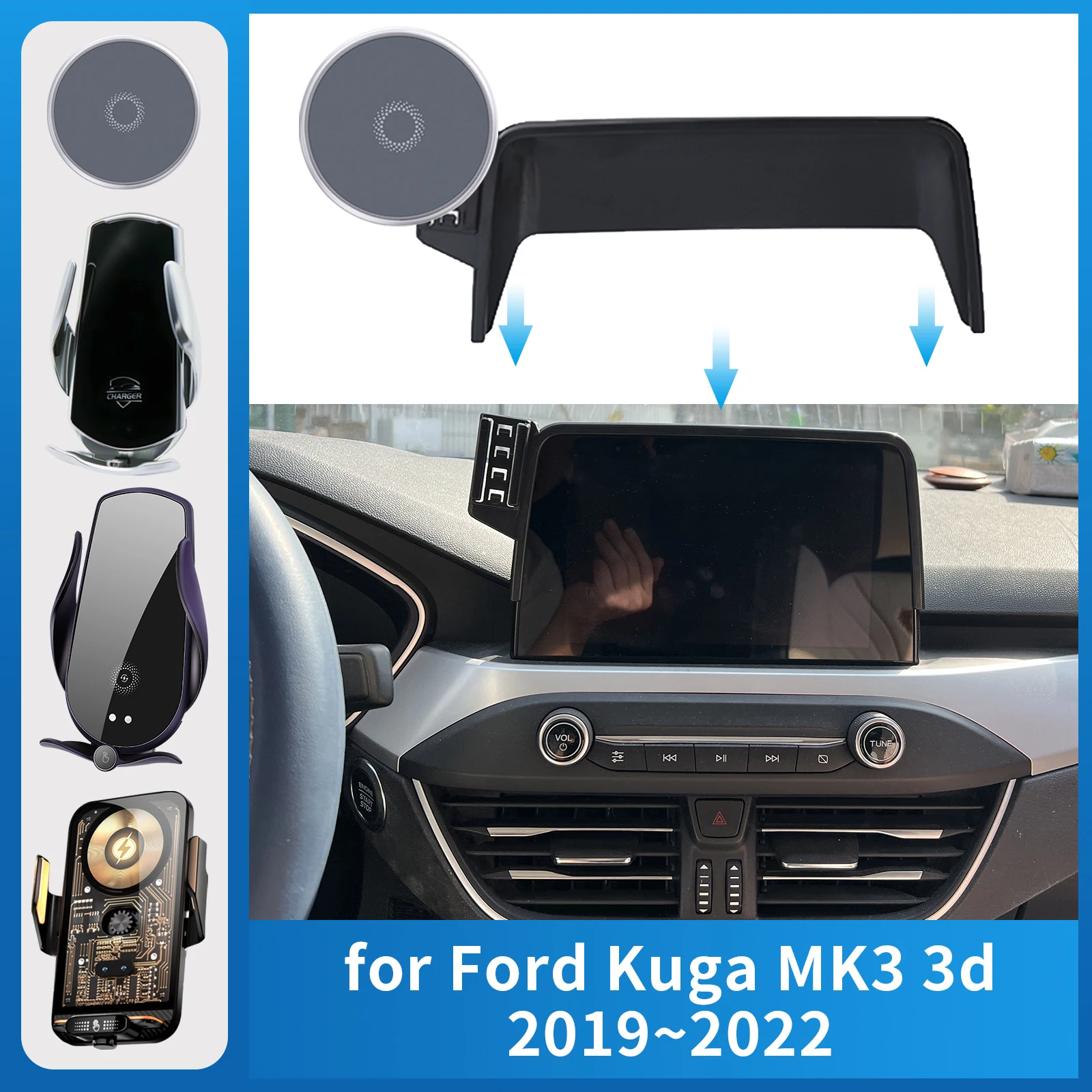 

for Ford Kuga MK3 3d 2019~2022 ST-Line (8in) Car Phone Holder Screen Fixed Navigation Bracket Base Wireless Charging