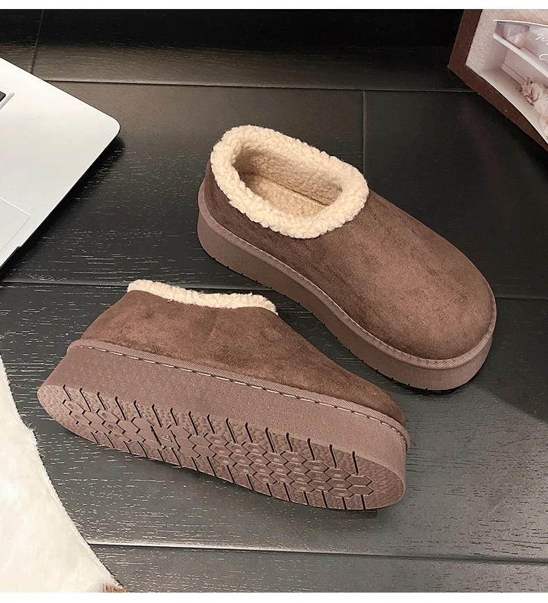 أحذية نسائية عصرية جديدة بنعال سميكة وقطيفة على قدم واحدة، أحذية ثلج بسيطة ومتعددة الاستخدامات ومريحة ودافئة #5