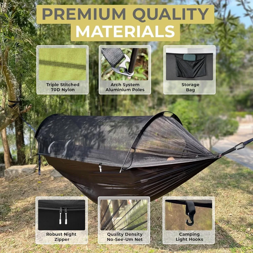 Camping Hammock -Portable Hammock w/Spacious Net & Tree Straps w/Adjutable Loops,Double or Single Hammock for Outdoor, Hiking