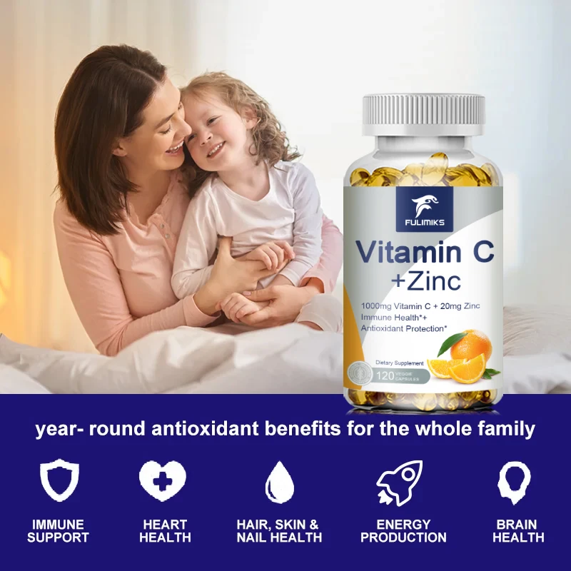 Vitamin C + Zinc - 1000 Mg Powerful Antioxidant That Supports Cellular Energy Production, Immune System and Improves Skin