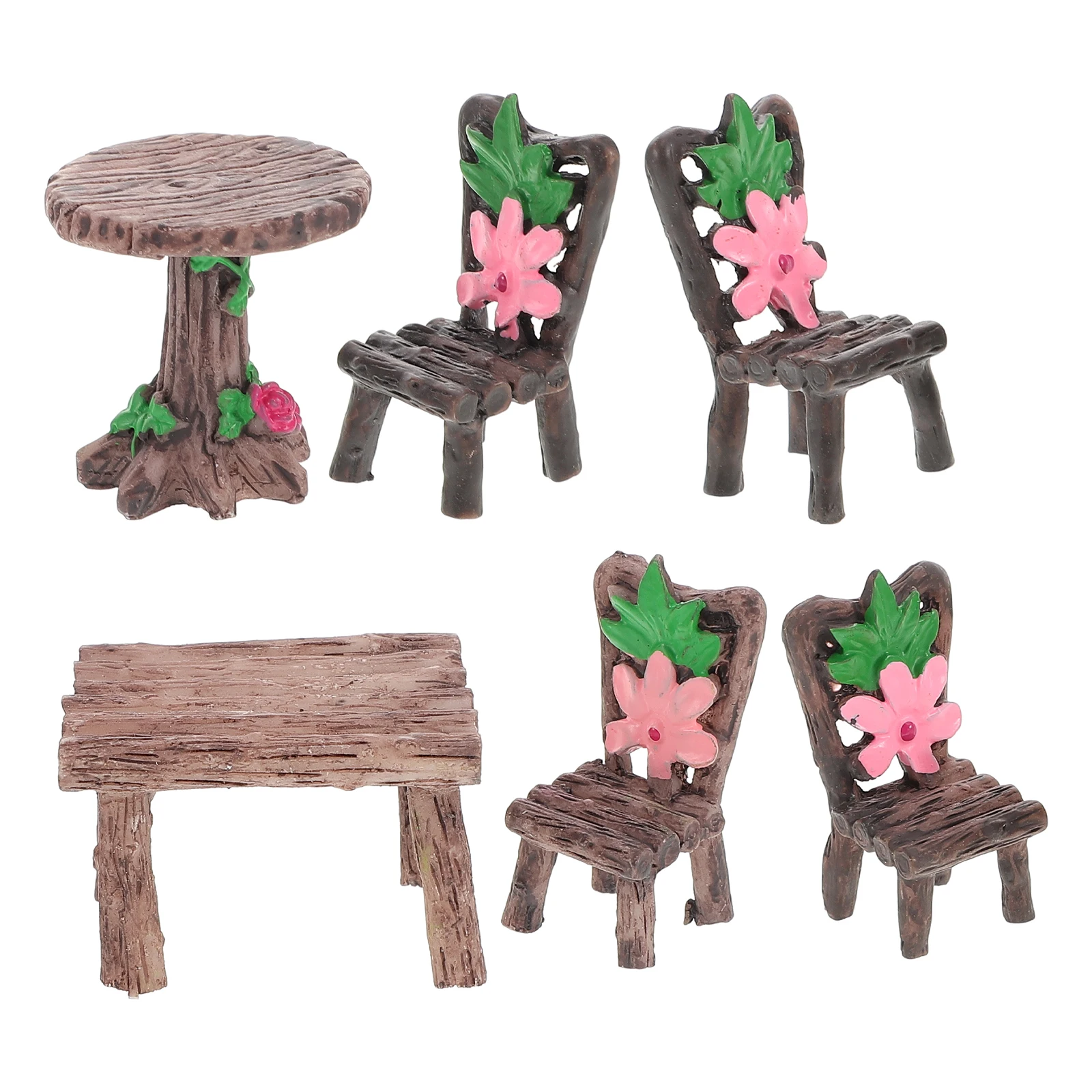 2 set 2 sets miniatuur tuinmeubelen hars tafel stoelen micro landschap accessoires poppenhuis decor kleine ambachten groen