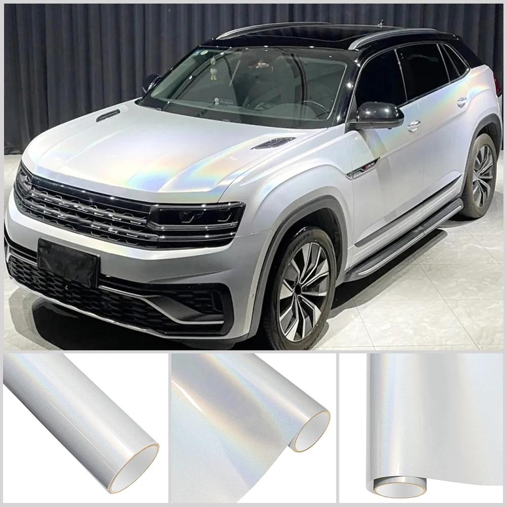 

PET 5D Iridecence Laser White Car Wrap Vinyl Film Waterproof Scratch Resistant Self Adhesive PVC Motorcycle Auto Body Decor Film