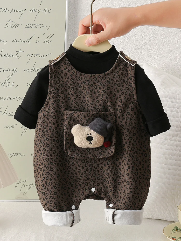 

Детский осенний комплект: комбинезон с длинным рукавом и брюки, модный костюм для малышей с мультяшным принтом