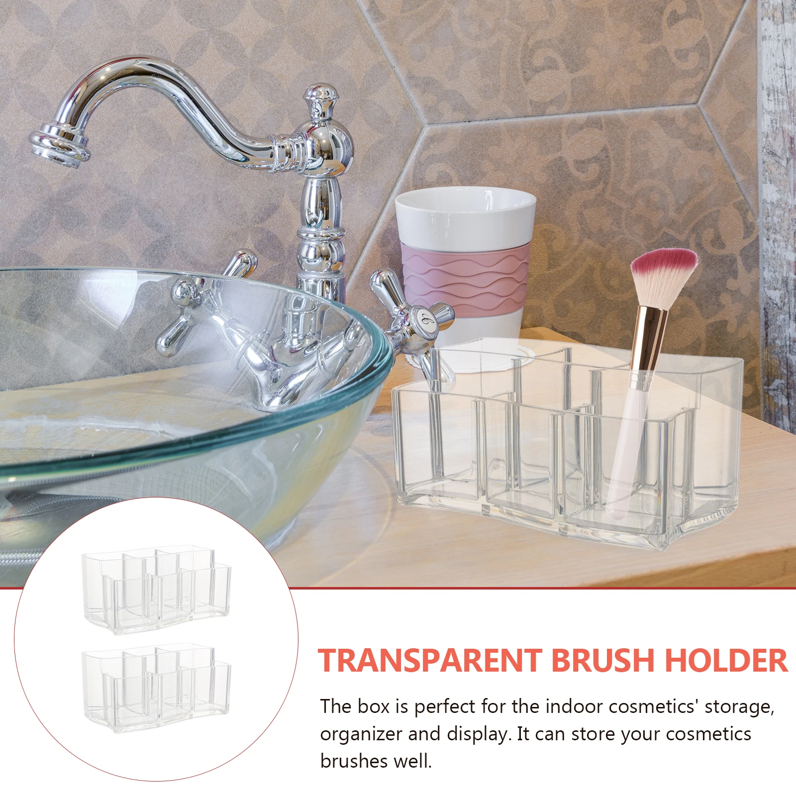 

2pcs Makeup Transparent Holders Vanity Organizer Brush Rack Plastic Pen Storage Holder Pen Stand Plastic Desk Container