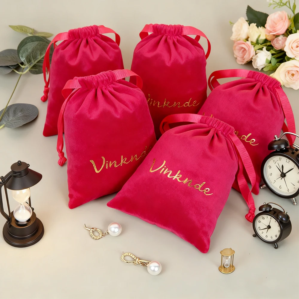 

Custom Logo 5x7cm Velvet Drawstring Pouch Small Packaging Bag for Hair Bundles Lashes Wigs Jewelry High Quality Wedding Gift