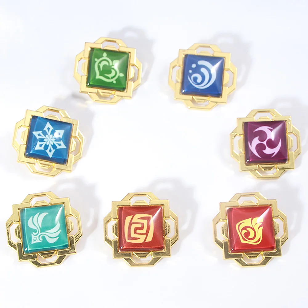 Game Genshin Impact Metal Brooch Pins Primogem Xiao Mask Vision 7 Element God's Eye Weapons Luminous Badge Cosplay Prop Jewelry image 4