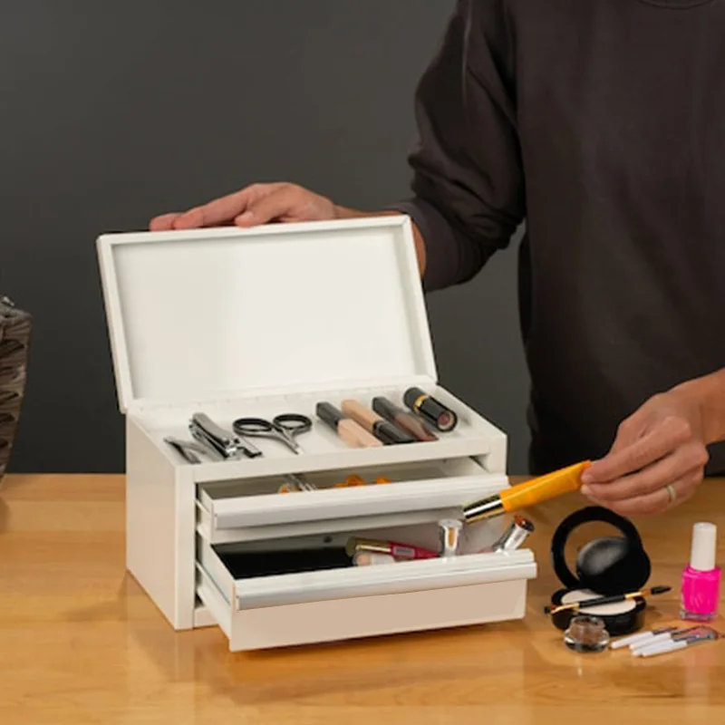 صندوق أدوات معدني صغير متعدد الألوان صندوق أدوات أنيق صندوق تخزين مكتبي مع درج #4