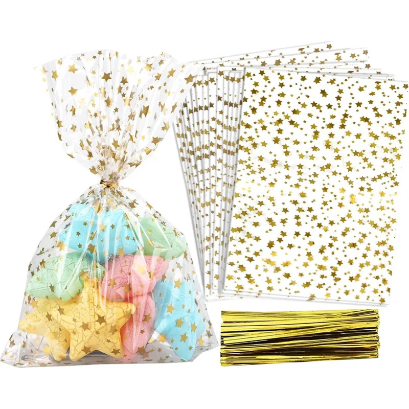 50 Uds. Envoltura de regalo con estampado de estrellas, bolsas de celofán para violonchelo, bolsas de recuerdo de fiesta para panadería, cumpleaños, boda, decoraciones de fiesta