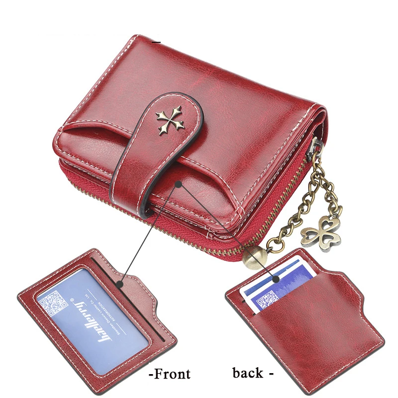 Women's Wallet Oil-Waxed Leather Clutch Small Coin Card Holder New Wallet Fashionable Buckle Zipper Wallet