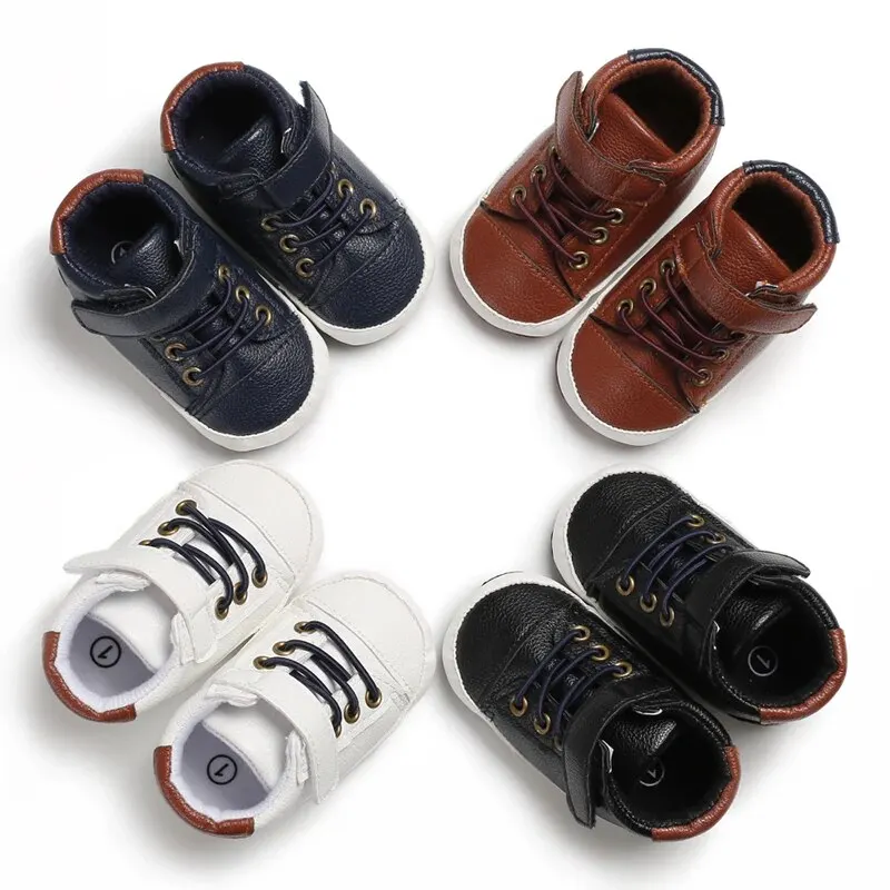 Baby Shoes Boys High Top Sneakers PU Leather Soft Sole Infant Kids Walker Crib Shoe