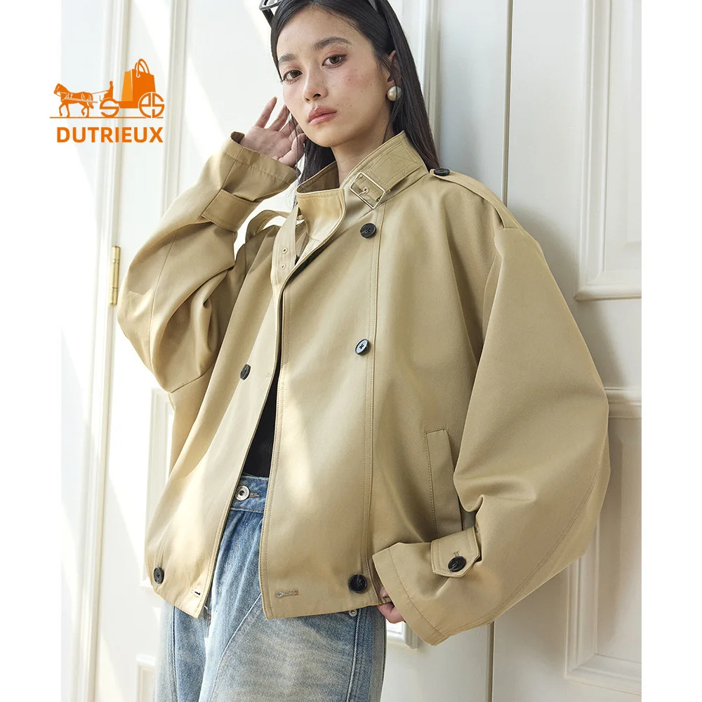

2026 Новый весенний женский короткий классический двубортный плащ, вневременная куртка премиум-класса для женщин