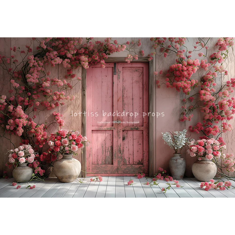 Floral Boho Style Backdrops Wooden Door Garden Kids Adult Photography Child Baby Photocall Windows Flower Spring Backgrouds