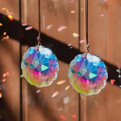 1 Pc With Rope Colorful Crystal Glass Prism Ball Suncatcher Pendant, Home Garden Craft Decoration, Valentine's Day, Mother'sGift