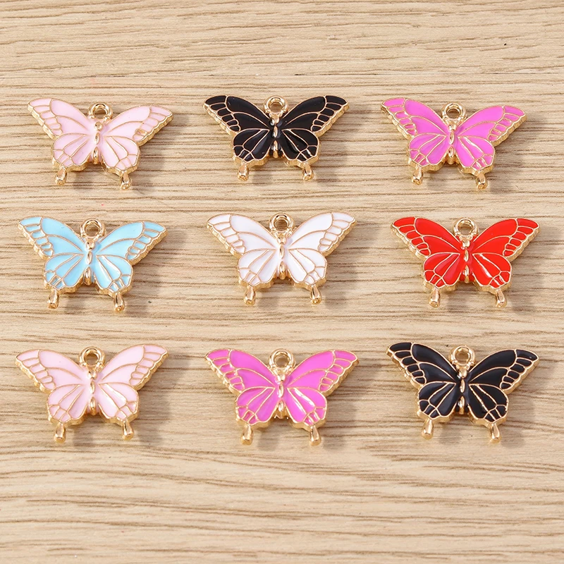 10 Uds. De colgantes esmaltados de 19x14mm con forma de mariposa y Animal para hacer pendientes, collares, pulseras, manualidades DIY, accesorios de joyería