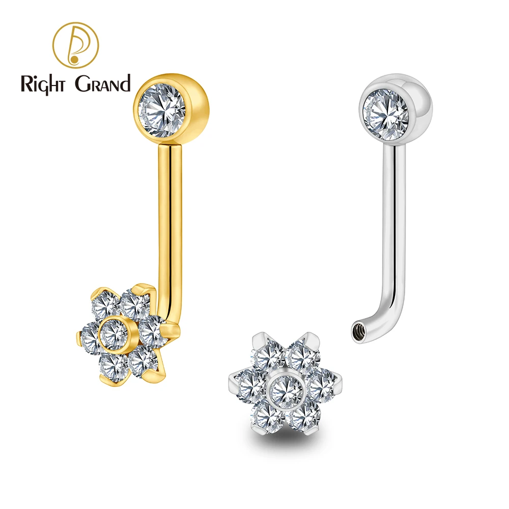 Right Grand Piercing corporal Christina com barra curvada em L ASTM F136 de titânio CZ Flower VCH 14G