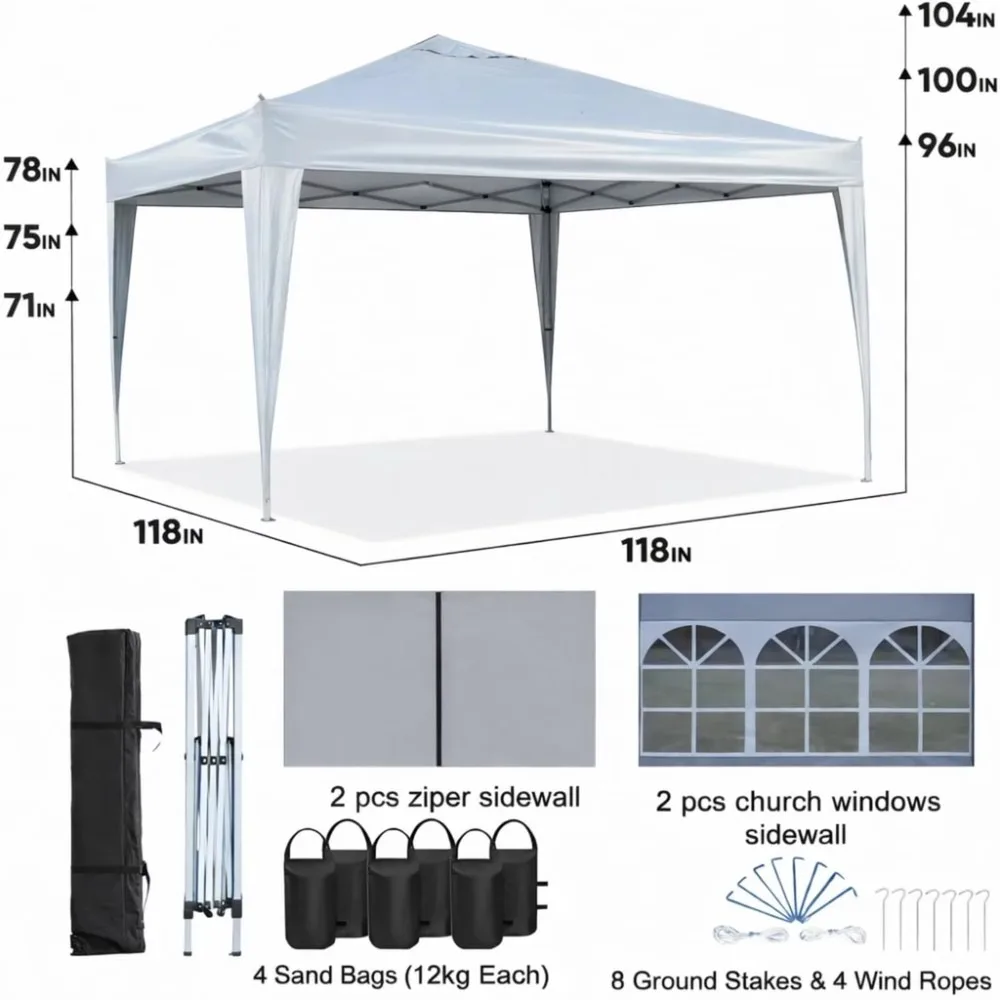 3x3m Waterproof Pop Up Canopy Tent Outdoor Event Shelter Fiberglass Frame Side Walls Portable Folding Gazebo