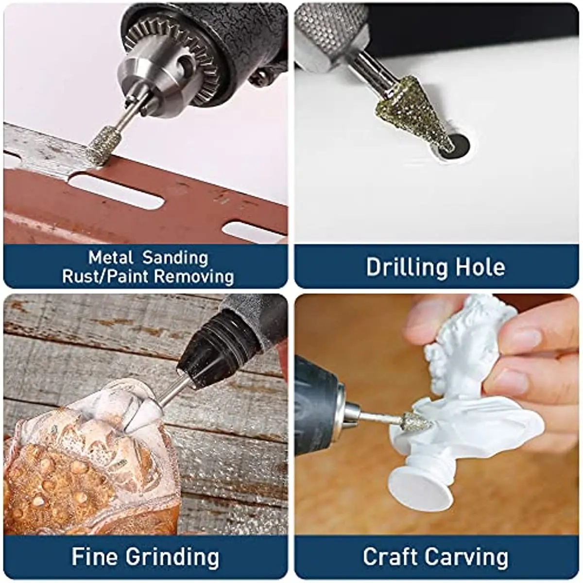 20Pcs Mini Drill Burrs Bit Set Dremel Accessories Diamond Grinding Heads for Stone Glass Jade Carving & Grinding with 3mm Shank - view 5