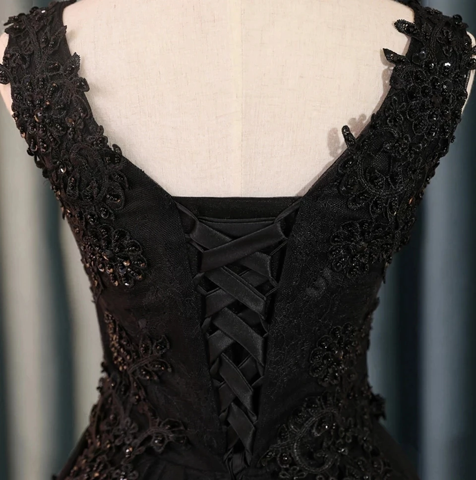 ANGELSBRIDEP – robe De soirée en dentelle noire, courte, col en v, perles, remise De diplôme