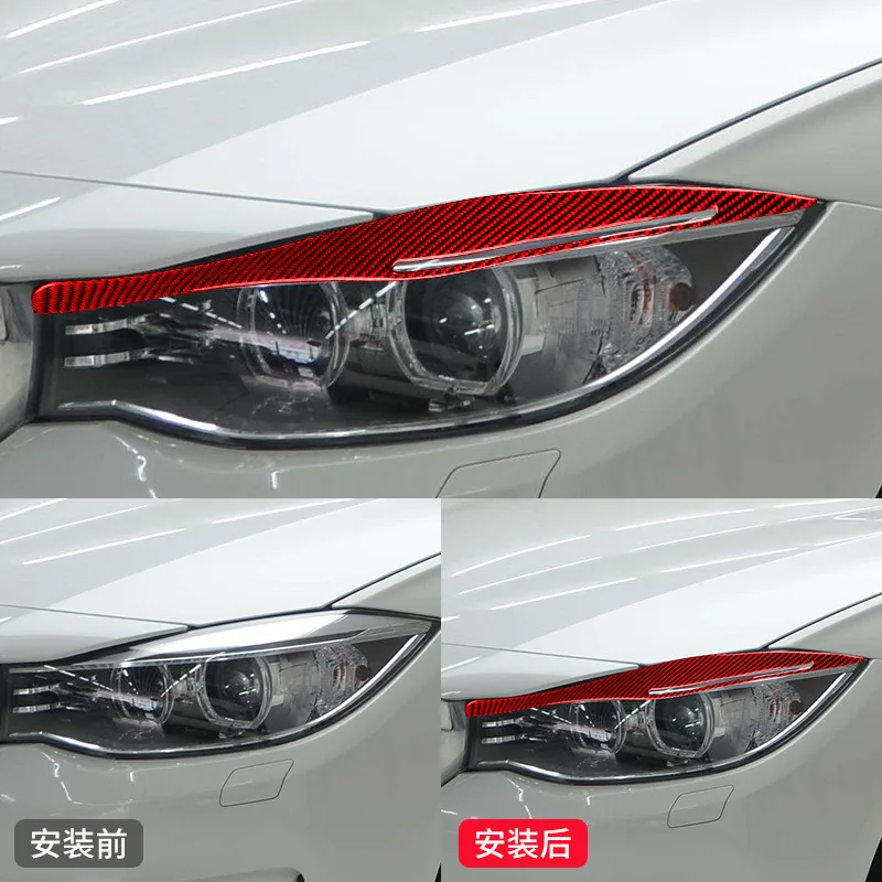 For BMW 09-12 3 Series E90 modified headlight eyebrow stickers red carbon fiber eyebrow decorative strips.car decorations.